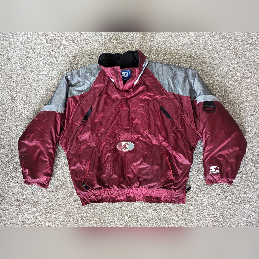 VTG Starter WSU Washington State Cougars Red 1/2 Zip Parka Jacket Men's XL
